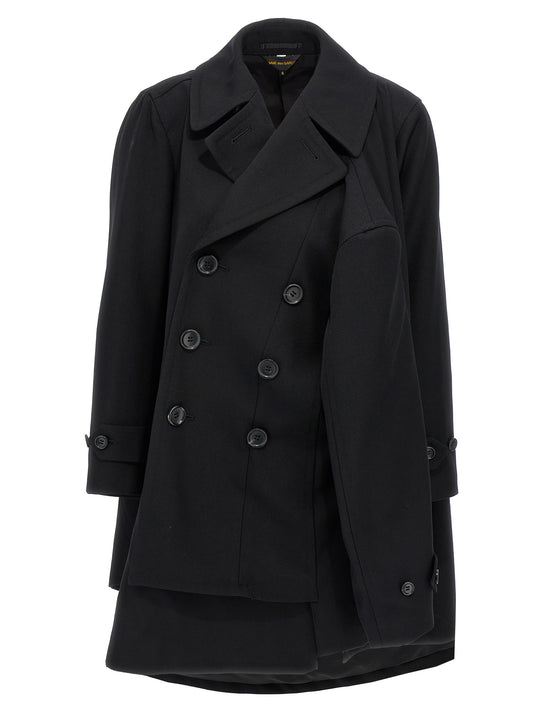 Double-Breasted Coat 4 Sleeves Coats And Trench Coats Black
