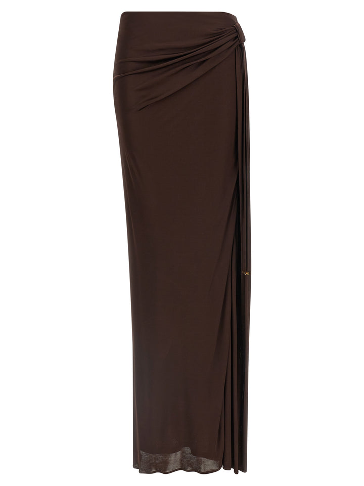 Elisabetta Franchi Shiny Viscose Skirt Skirts - Brown | dfea405883ace1090a001bc478353cde599d5b88