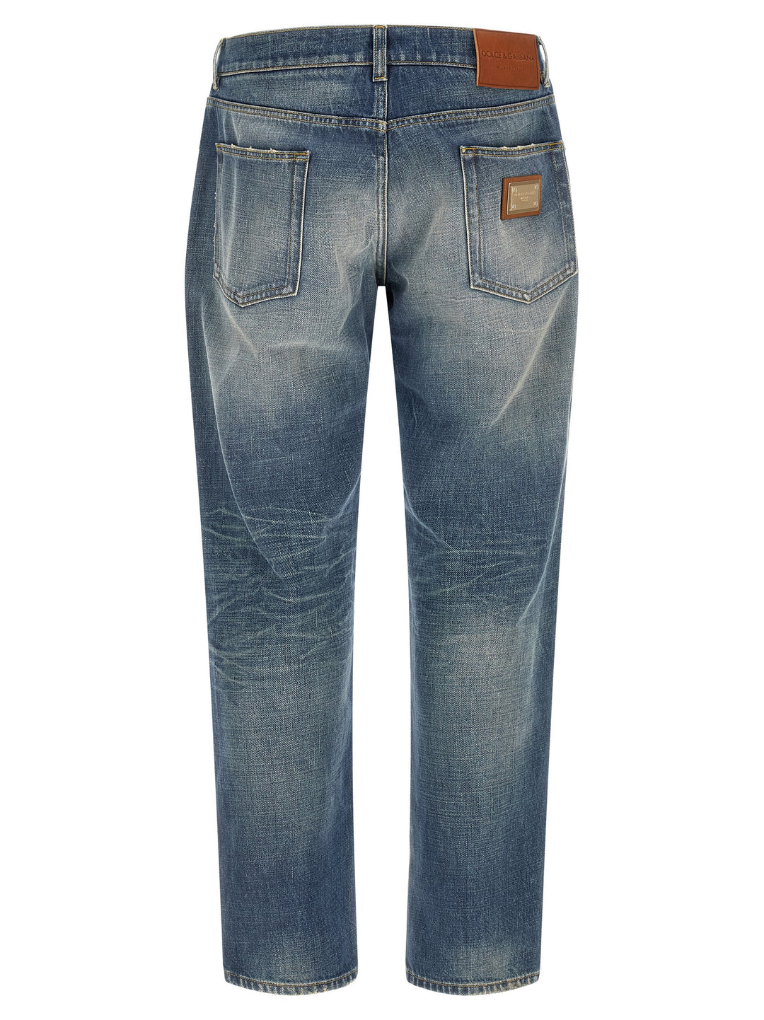 Dolce & Gabbana Destroyed Logo Plaque Jeans - Blue | ca4e0f9b6a612216604d8c2daa9eb0c586492c9b