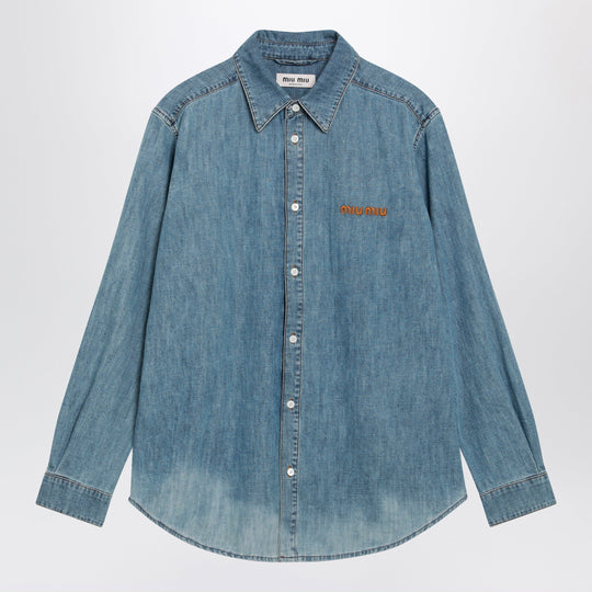 Bleached Cotton Chambray Shirt In Light Blue