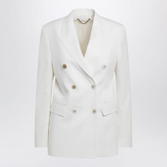 White Double-Breasted Jacket In Wool Blend