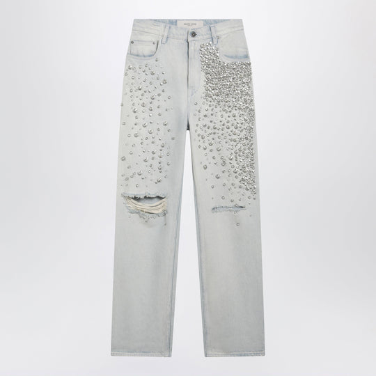 Light Blue Jeans With Cabochon Crystals