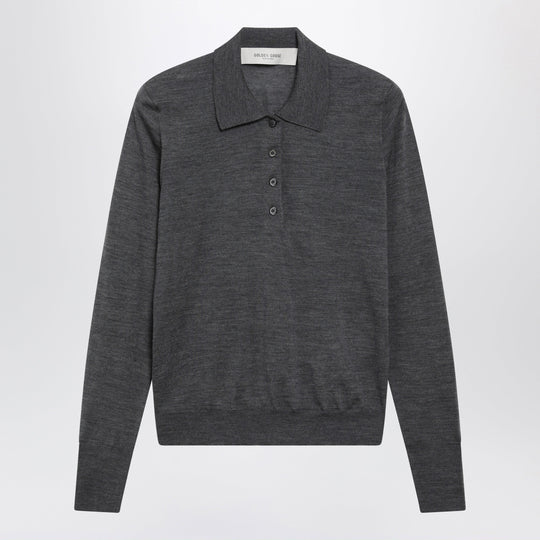 Anthracite Virgin Wool Long-Sleeved Polo Shirt