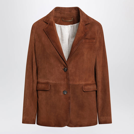 Robyn Suede Sheepskin Blazer In Cambridge Brown