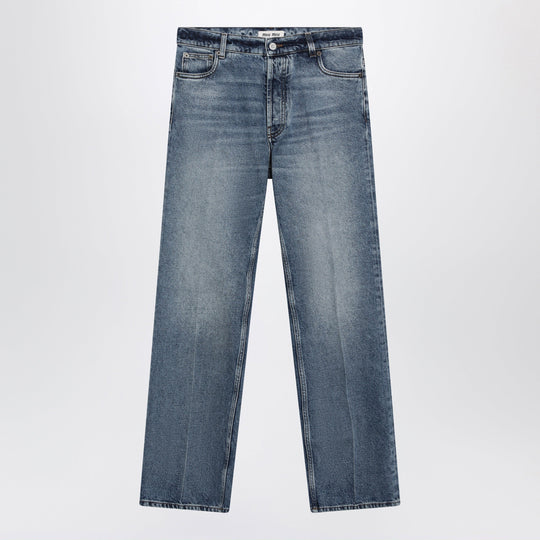 Stone-Washed Denim Trousers In Blue Cotton