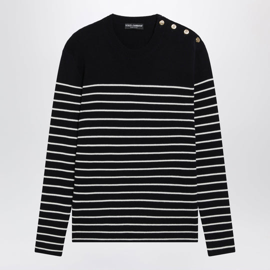 Blue/White Striped Wool Sweater With Buttons