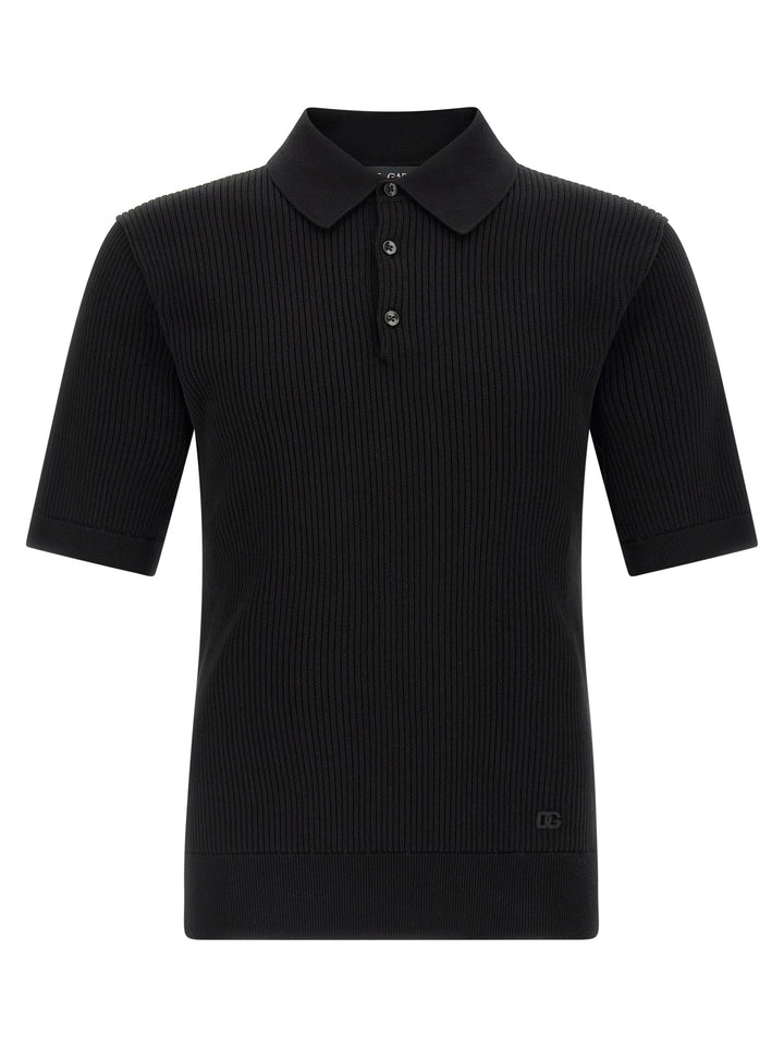 Dolce & Gabbana Micro-Ribbed  Shirt Polo - Black | b03c967b0e189ee2a17769ab62f8dc032b814cf6