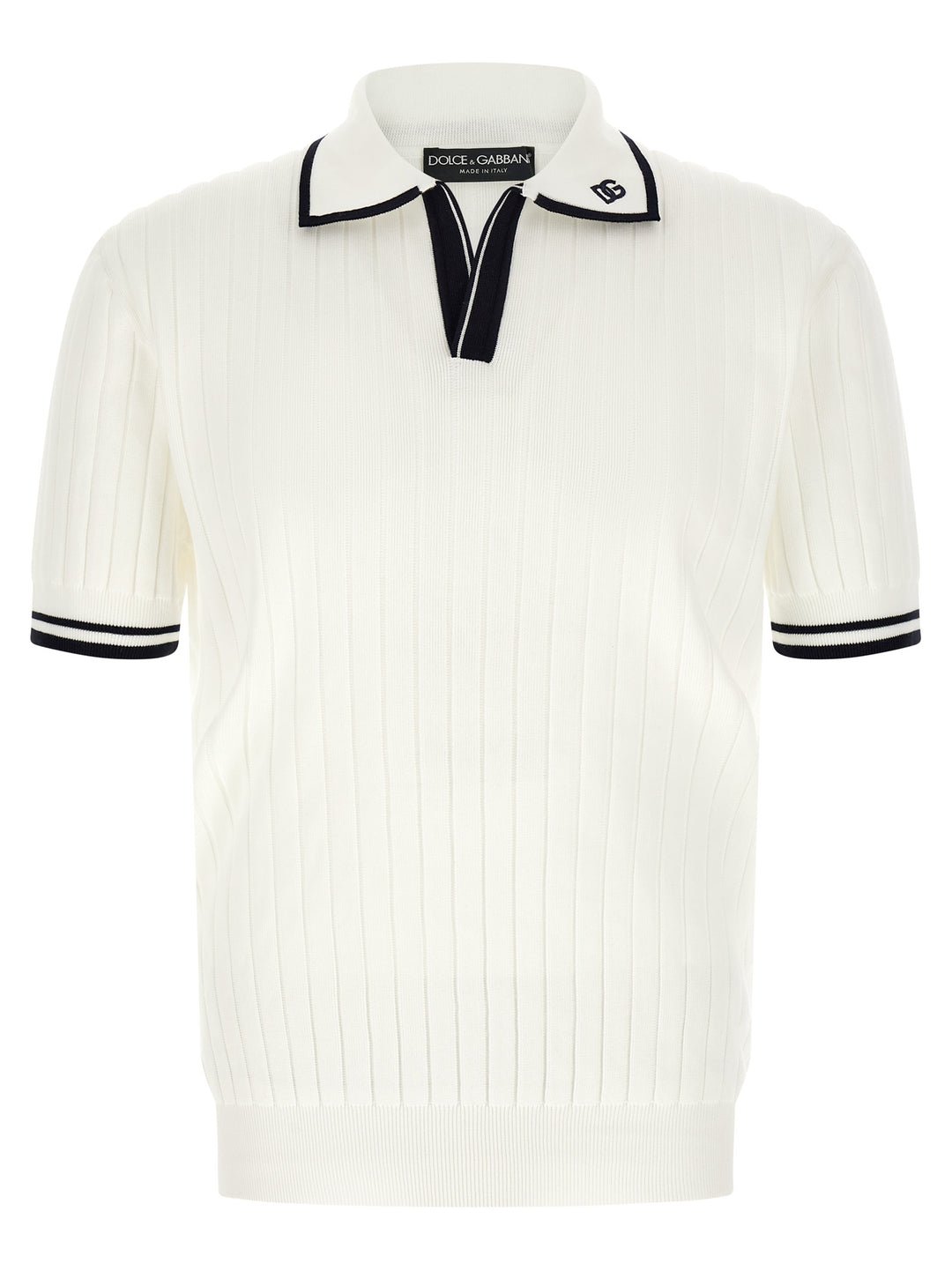 Dolce & Gabbana Flat Ribbed  Shirt Polo - White/Black | eec383fb32eb725877bbb2fd16b9b15f8ea2854f