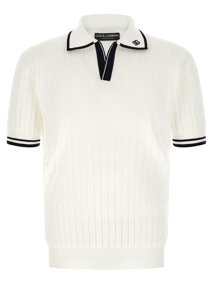 Dolce & Gabbana Flat Ribbed  Shirt Polo - White/Black | eec383fb32eb725877bbb2fd16b9b15f8ea2854f