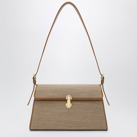 Symmetry Crossbody Bag In Canvas And Light Brown Leather