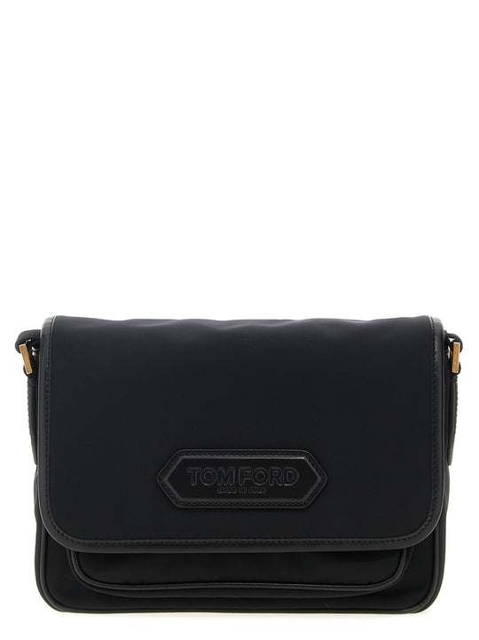 Leather Detail Shoulder Strap Crossbody Bags Black