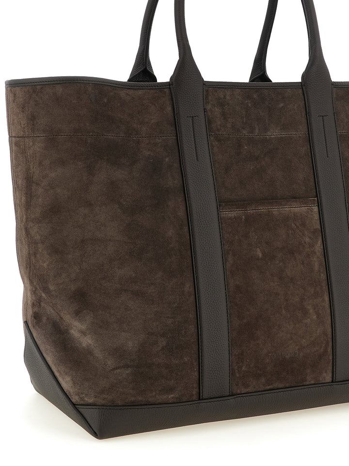 Tom Ford Suede Shopping Bag Tote Bag - Brown | 45af7dfe6bb86b61d18a931fbae3649798895f1a