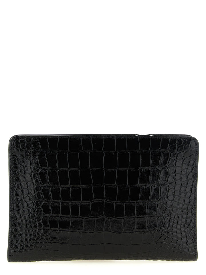 Tom Ford Croc Print Leather  Bag Clutch - Black | e5240b8666b3d8f0acc5ea3e393db9f9e08f2e88