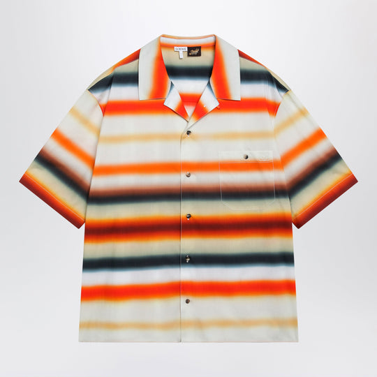 Orange Striped Short-Sleeve Cotton Shirt