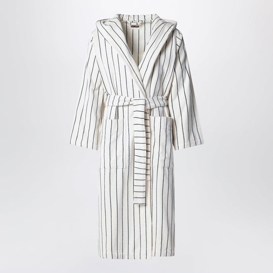 Hooded Organic Cotton Bathrobe In Racing Green Stripes
