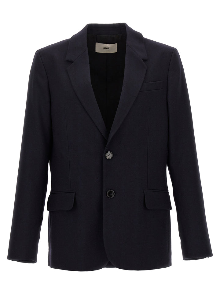 Ami Paris Single-Breasted Wool Blazer - Blue | 97a396431e442b713167bbbc735d13d2f5f1f219