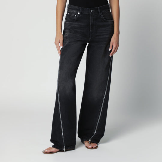 Washed Black Jeans With Zip Detail