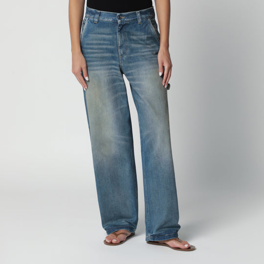 Wide-Leg Blue Washed-Effect Jeans