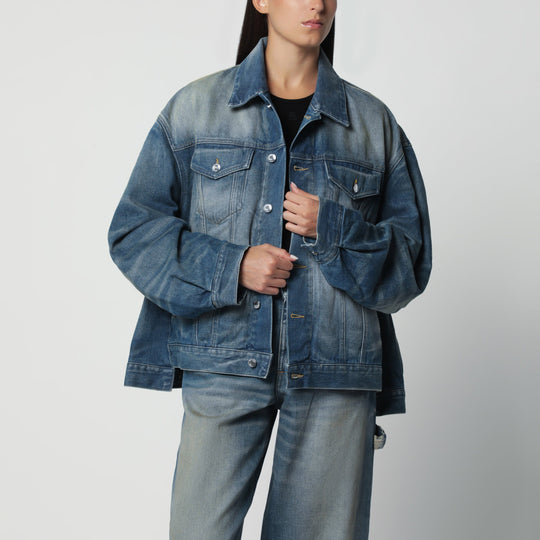 Blue Washed-Effect Denim Jacket