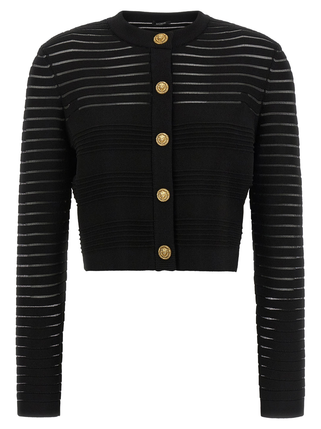 Balmain Semi-Transparent Stripes Cardigan Sweaters and Cardigans - Black | f7768e57f76e500058f9cda1d99a50bf38269305