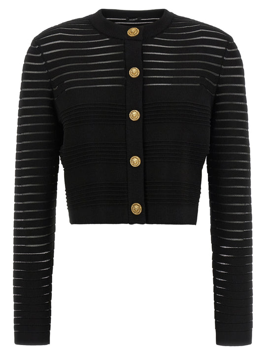 Semi-Transparent Stripes Cardigan Sweaters And Cardigans Black