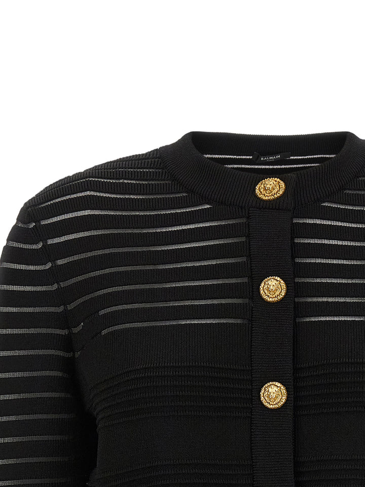 Balmain Semi-Transparent Stripes Cardigan Sweaters and Cardigans - Black | 025a9b5872383d21922642791f6106ac29611b01