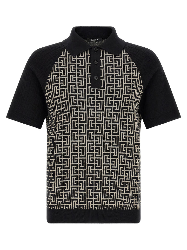 Balmain Pb Monogram Polo - White/Black | bef9685b1b5c4235fa0221580beeaff80e18449b