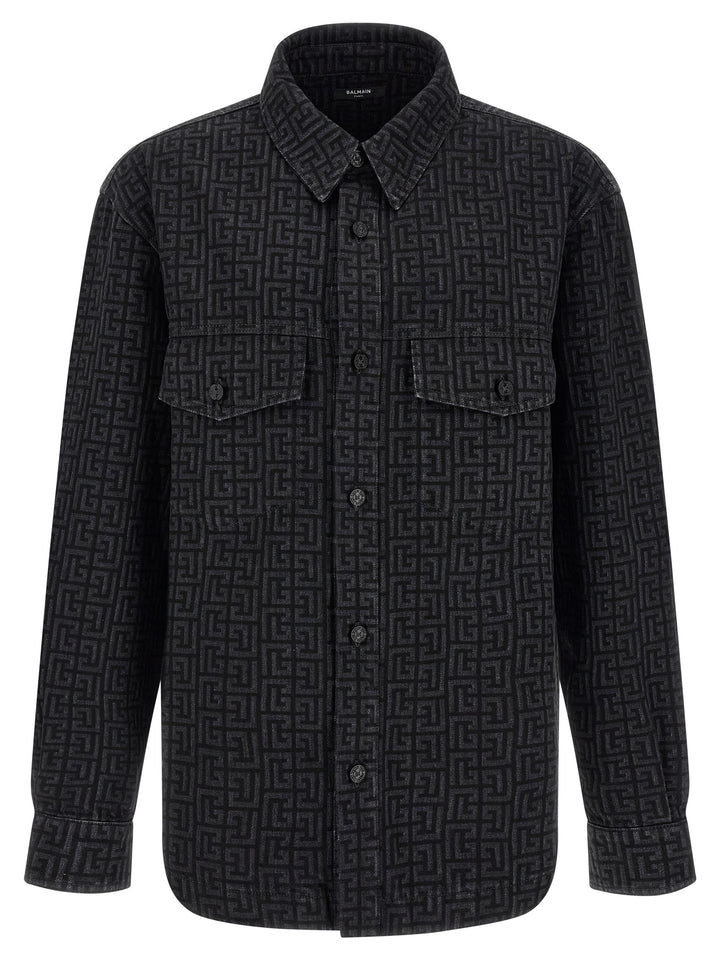 Balmain Monogram Pattern Overshirt Shirt and Blouse - Black | 14e5cfccaa9d236d4b4e066442928c6c6f9476d8