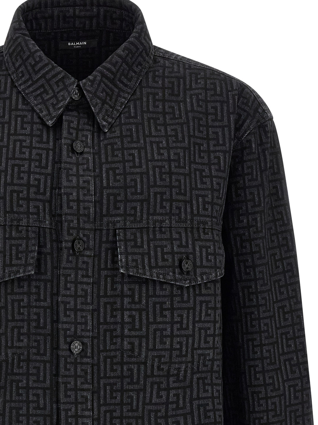 Balmain Monogram Pattern Overshirt Shirt and Blouse - Black | 3d56b802948becdb72644c47aa6f7d9286b6eb50