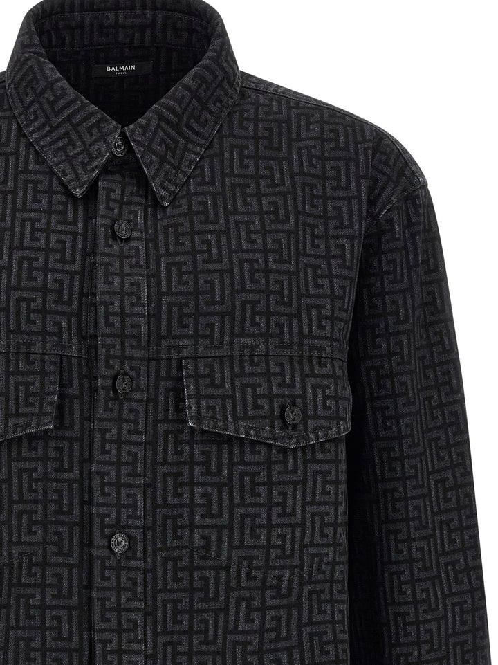 Balmain Monogram Pattern Overshirt Shirt and Blouse - Black | 3d56b802948becdb72644c47aa6f7d9286b6eb50