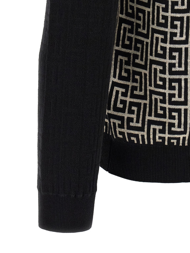 Balmain Pb Monogram Mesh Sweaters and Cardigans - White/Black | 4c3c0092d99b215cf340a7a73cf778c2477ed7a6