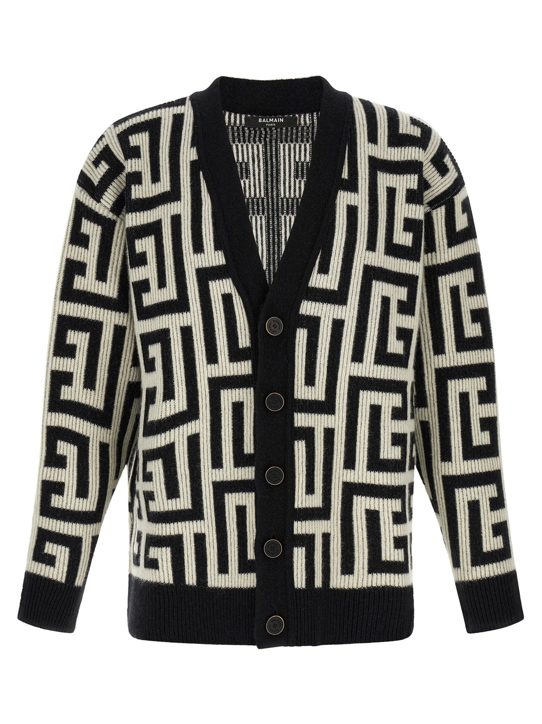 Balmain Monogram Macro Cardigan Sweaters and Cardigans - White/Black | 1f25e45fb0d651cd9892883cefb1fe2abd84629f