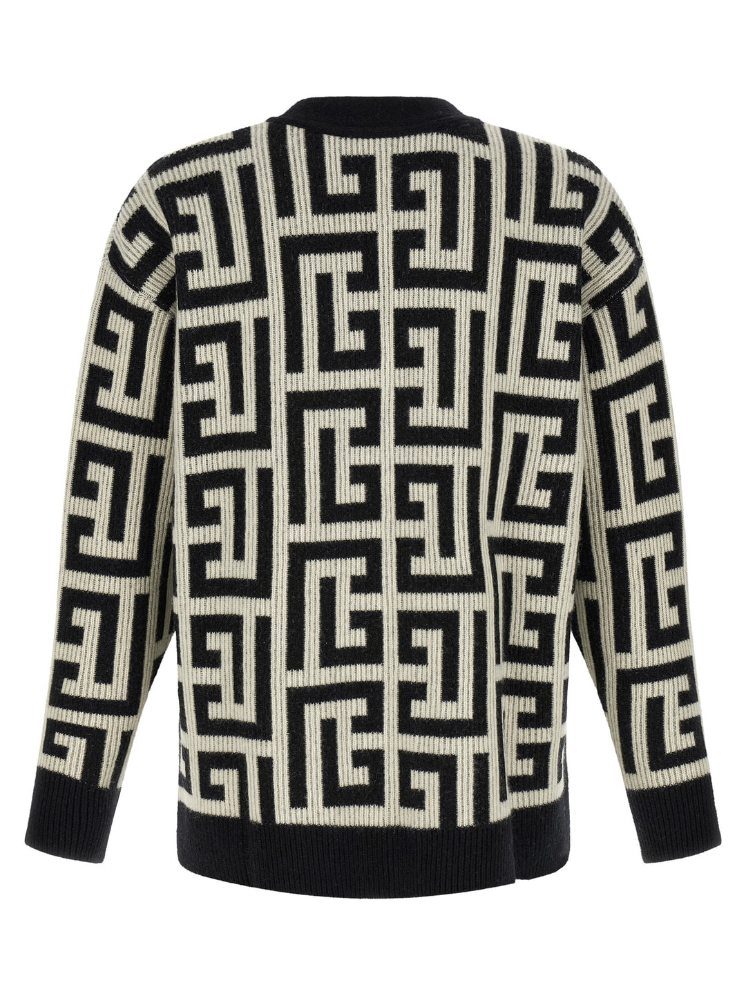 Balmain Monogram Macro Cardigan Sweaters and Cardigans - White/Black | ae01474103397c94e8cc9e4d08fff58140ae89ca