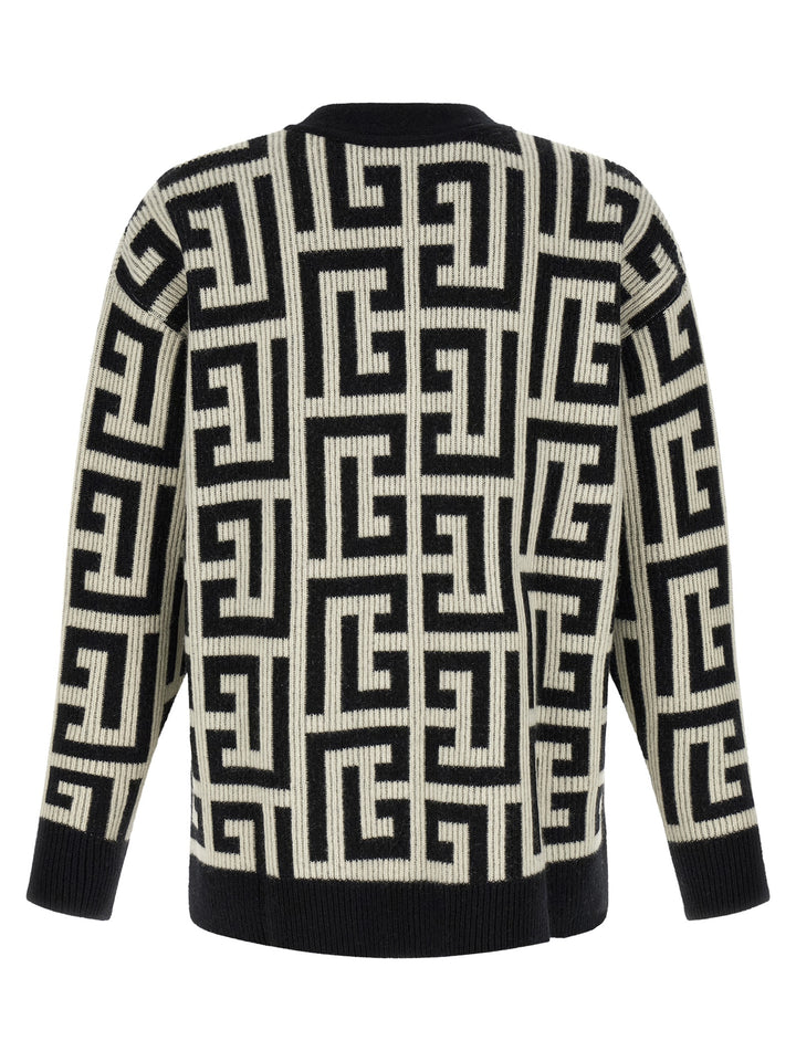 Balmain Monogram Macro Cardigan Sweaters and Cardigans - White/Black | ae01474103397c94e8cc9e4d08fff58140ae89ca