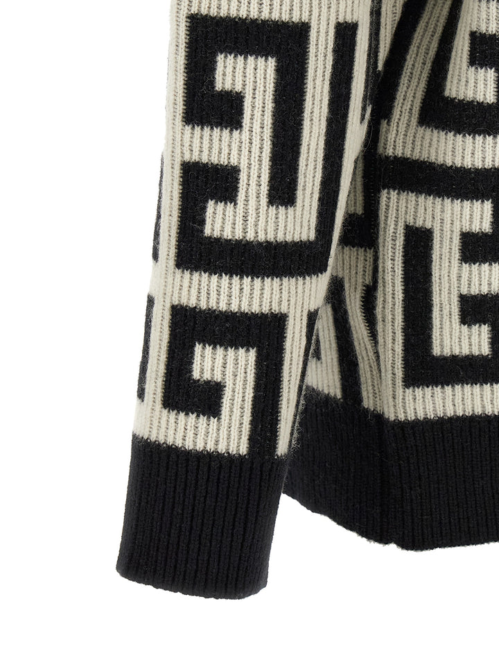 Balmain Monogram Macro Cardigan Sweaters and Cardigans - White/Black | 2294ef0dd05c03bfda683038a7e21b6613660856