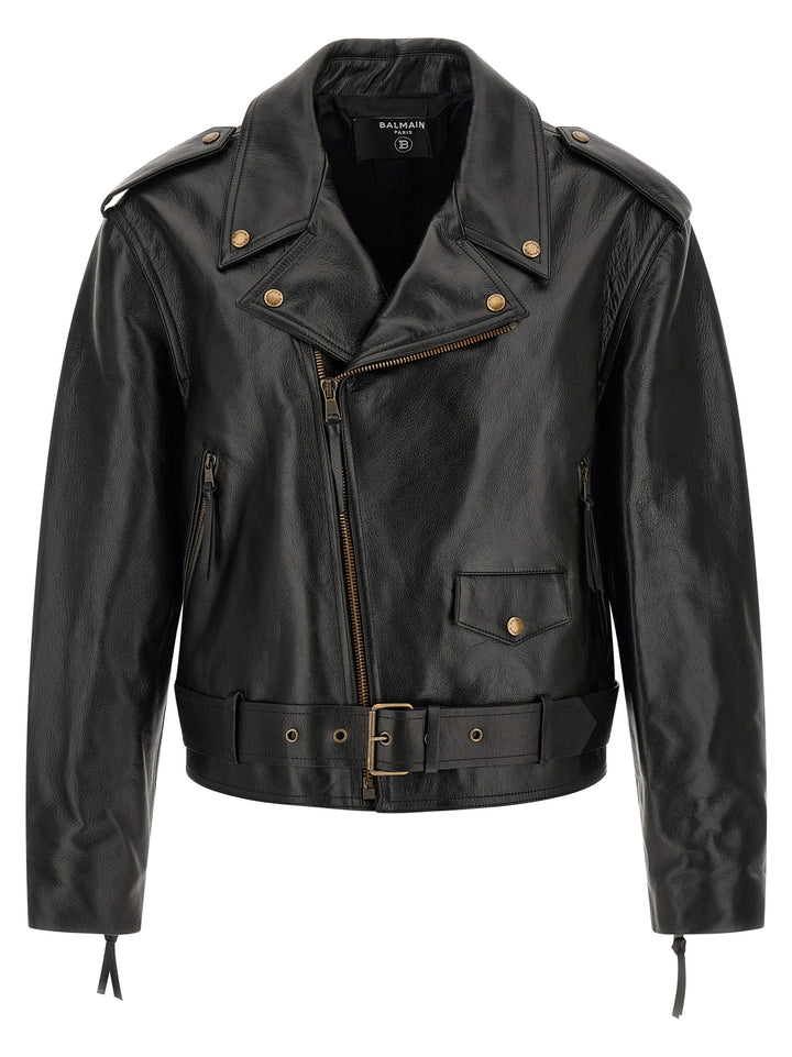 Balmain Biker Jacket Puffer Jackets - Black | 41bdad9573cea5a383acdfce9340d4dd100e0832