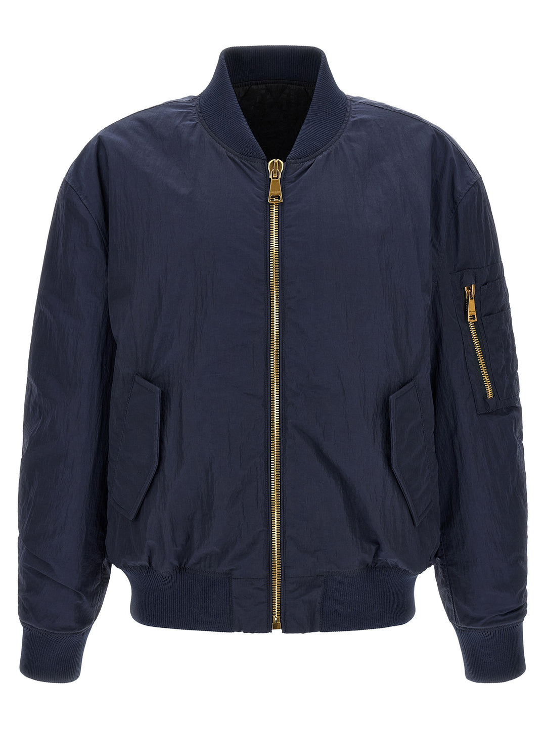 Balmain Logo Embroidery Bomber Jacket Puffer Jackets - Blue | 7016c8c28d9e3f10f954ad1e59655d82dd0bc6b1