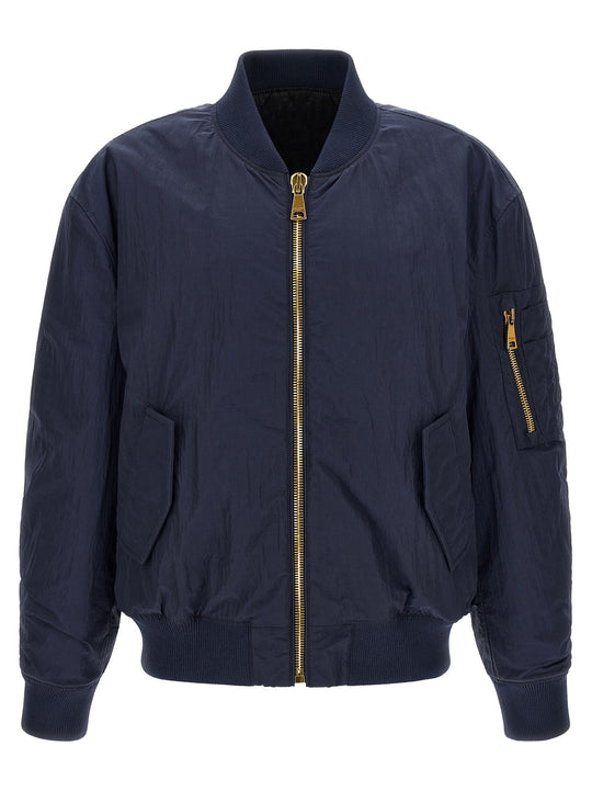 Logo Embroidery Bomber Jacket Puffer Jackets Blue