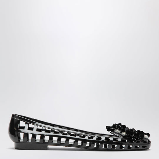 Black Bloomi Ballet Flats In Pvc With Beaded Flowers