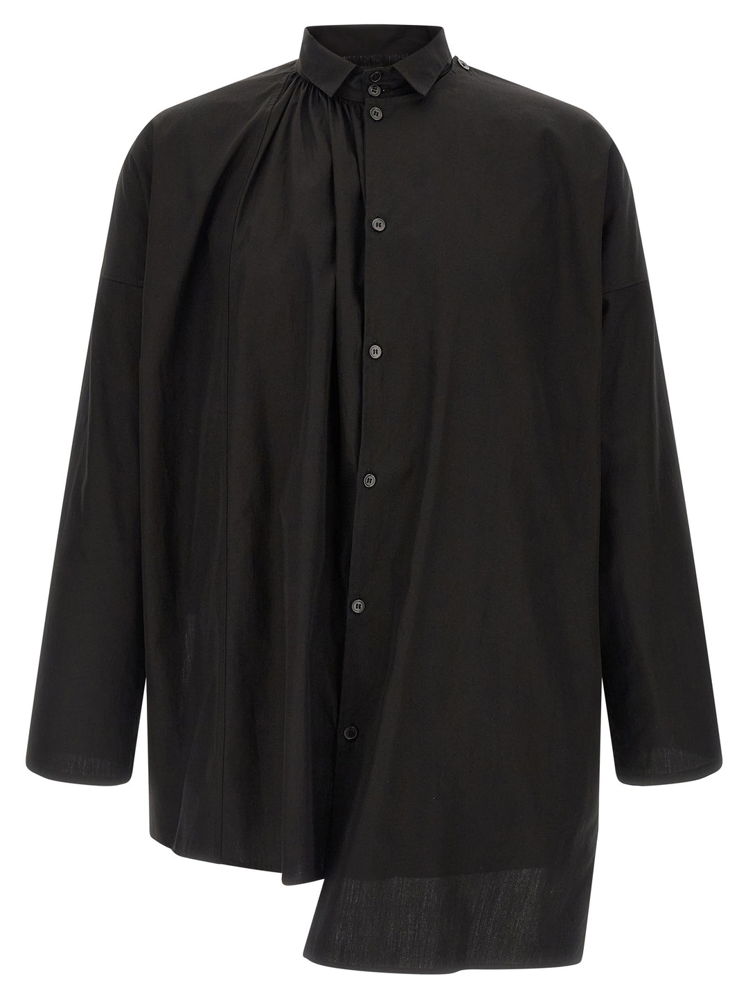 Yohji Yamamoto Collar Gather Double B Shirt and Blouse - Black | 5239397db05ebfa38b47267f777a8f4deabf6a01