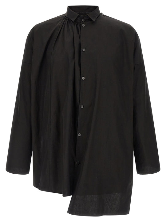 Collar Gather Double B Shirt And Blouse Black