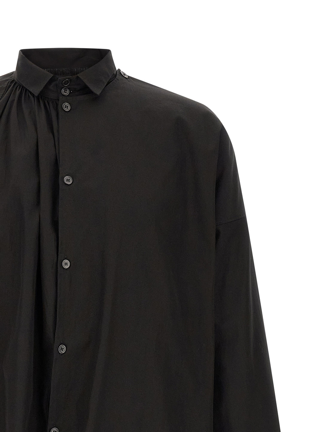 Yohji Yamamoto Collar Gather Double B Shirt and Blouse - Black | 69521e185b3c71b119055d85581a04c73725a6e4