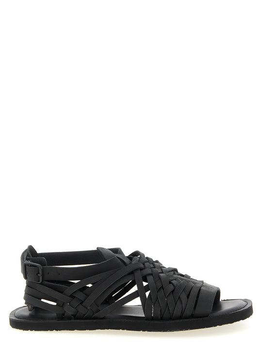 Braided Leather Sandals Black