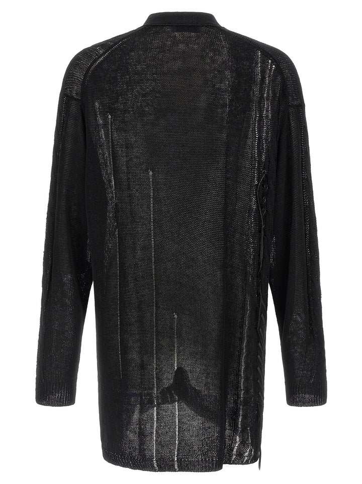 Yohji Yamamoto Lace Up Cardigan Sweaters and Cardigans - Black | 23e83e1ff6e5e8ecf722088485a0da4ff730d4b1