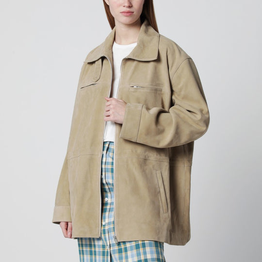 Beige Suede Leather Parka