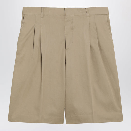 Beige Pleated Bermuda Shorts In Cotton