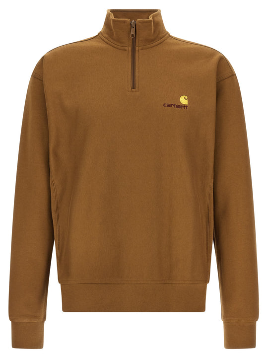 Half Zip American Script Sweat Sweatshirt Brown