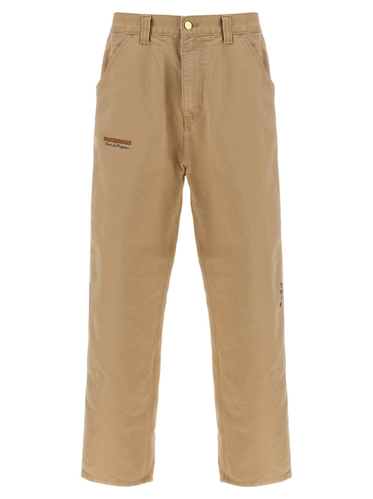Single Knee Graphic Pants Beige