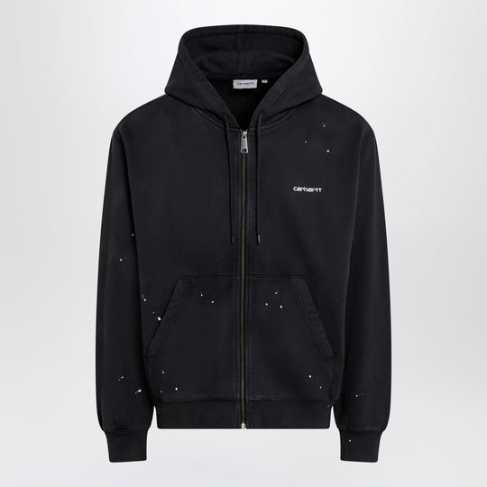 Hooded Painter Zip Jacket In Brushed Cotton, Grey