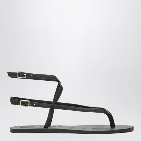 Black Smooth Leather Crossover Sandals